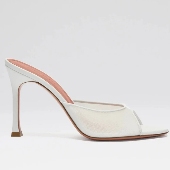 Amina Muaddi Alexa Mesh Slipper 95 White Wedding Mule Heels Shoes Bridal Slip On - Picture 3 of 11